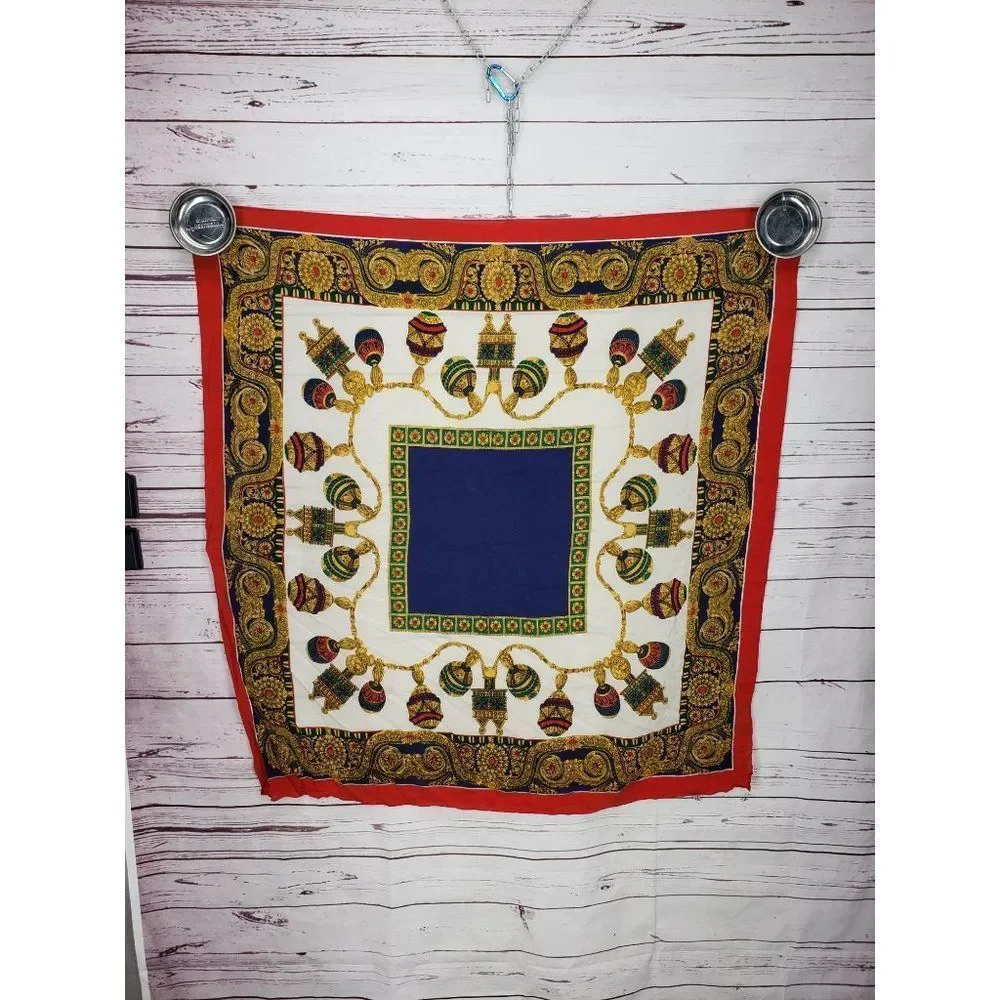 Vintage Red Gold Blue 100% Pure Silk Hand Rolled‎ From China Ladies Headscarf